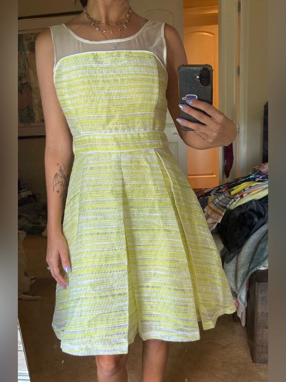 Source Unknown Yellow Sheer Yoke Fit-and-Flare Mini Dress